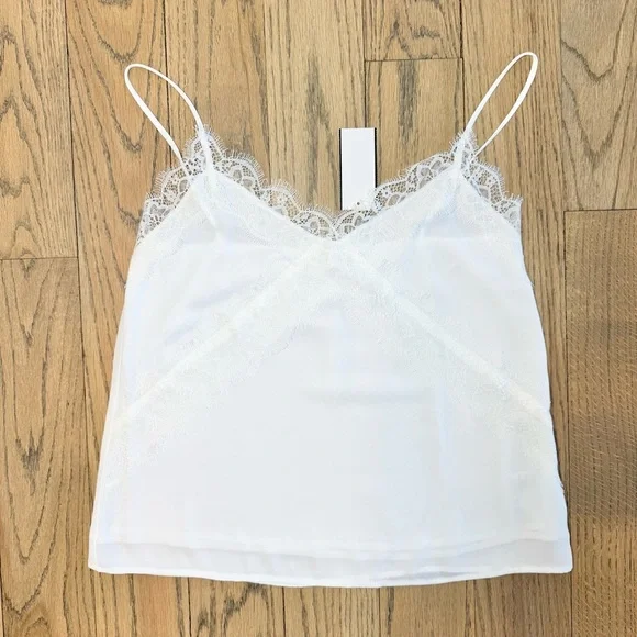 NWT LUSH Women’s White Lace Trim Cami Top Size Small - Picture 2 of 12
